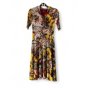 Desigual Maxi Dress 3/4 Slv  Floral Yellow Multicolor‎ Women's Size M EU 32